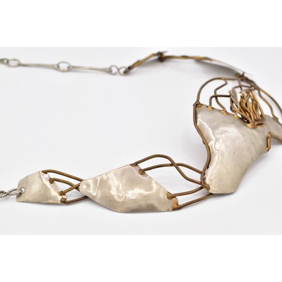 Joseph Boris Brutalist Mixed Metal Flower Chain Belt Hammered Brass Chunky main image 10